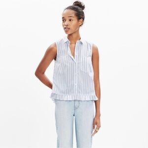Madewell Pagoda Striped Ruffle Trim Cropped Shirt